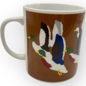 Vtg Otagiri Coffee‎ Mug Mallard Duck Waterfowl Bird Art Abstract Japan Brown